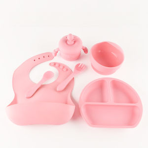 Baby weaning supplies silicone baby feeding set six-piece sets plate bowl set