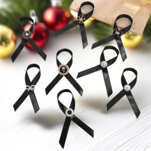 shiqinbaihuo 3pcs Đen tưởng niệm tang lễ Ribbon với Bow Camellia pins Trâm quà tặng cho tang lễ bên armband tang sự kiện tưởng nhớ
