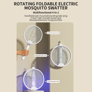 [selected]2-in-1 Electric Mosquito Killer Racket 3000V High Voltage Mosquito Swatter with 3 Layer Safety Mesh USB Charging Portable Mosquito Killer Lamp