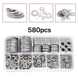 304 Stainless Steel Flat 360/580pcs Washer M2-M12 Sealing Ring Washer Gasket For Screw Bolt & Nut