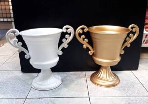 แจกันสังกะสีพ่นเงาหนา สีขาว สีทอง แนววินเทจ