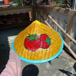 Caping petani lukis gambar buah buahan untuk anak free custom / topi karnaval anak unik / caping lukis