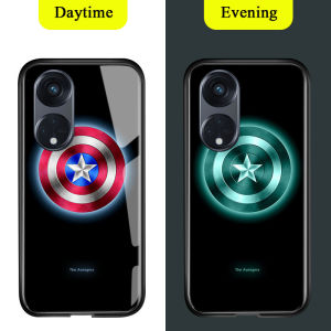Hontinga Casing Case For OPPO Reno8 T 5G Reno 8T Reno8T 5G 4G Case Luminous Marvel Phone Case For boys Superhero For men Captain America Ironman Case Glow in Dark Tempered Glass Back Cover Casing Hard Case