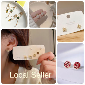 925 Silver CNY Pineapple 福 吉祥如意 Pearl Earring Stud