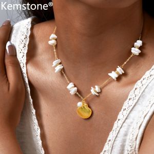 Kemstone Stainless Steel Square Shell Pendant Beachwear Necklace Summer Minimalist Jewelry Gift for Women