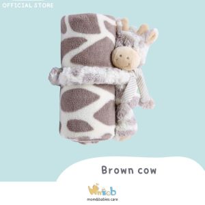 Hntob 100*80cm 0M+ 2 in 1 Baby Plushie Blanket Set Detachable Toy Sleeping Bag Flannel Swaddle