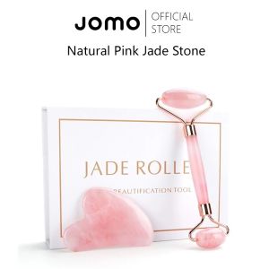 JOMO Pink Roller Natural Jade GuaSha Set Eyes Face Body Massage Rose Quartz Gua Sha Massager Gift Idea
