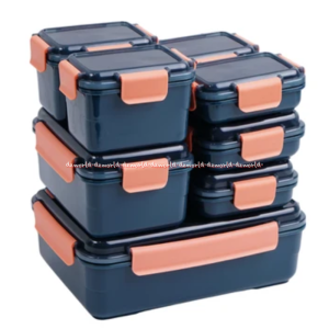 Picas 8set Kotak Tempat Makanan Set Dengan Klip Lock Kedap Air Udara Warna Biru Tosca Navy Orange Food Container Dilengkapi Wadah Makan Bersekat