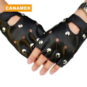 【CANAMEK】 Leather Fingerless Short Gloves Black s Stud Half Finger Mittens Fashion
