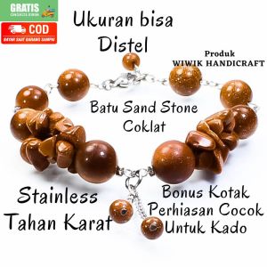 Gelang Tangan Wanita / Gelang Batu Cewek Stainless Tahan Karat Batu Beads Pasir Emas Coklat Hadiah Kado Terbaru