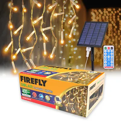 Firefly by Winland Christmas Solar Curtain Lights Warm White 8-effects 400-200 Lights Transparent Wire (indoor/outdoor)