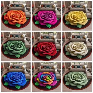 GEORG Non-slip Rose Floor Mat Absorbent Quick Dry Blanket Creative Round 3D Flower Carpet for Living Room Bedroom