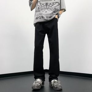 COD Summer trendy high street jeans mens Hong Kong style casual back zipper design sense niche loose straight slightly pulled trousersGDFSFDGFD