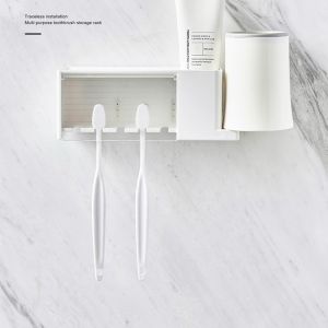Wall Mounted Toothbrush Holder with Cover Self Adhesive Toothbrush Hanger Practical ABS Toothbrush Rack
