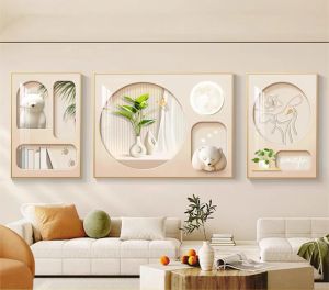 ชุดกรอบรูป 3 ใบ สไตล์ครีม พร้อมภาพวาด ไว้ตกแต่งห้องนั่งเล่นของคุณ วอลเปเปอร์ติดผนังพื้นหลังโซฟา วัสดุสะท้อนแสง PVC กรุงเทพมหานคร มีสินค้าในสต็อกและจะจัดส่งภายในวันเดียวกัน