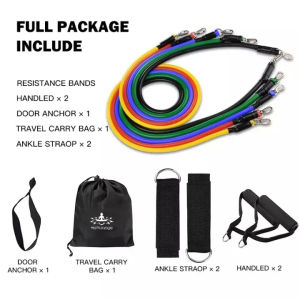 11pcs Set Exercise Resistance Bands Yoga Fitness Pilates Gym Kit YOGA Fitness Exercise Bands ABS