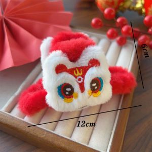 Chinese New Year Lucky Hair Clip Plush Lion Dance Headdress Girls Chinese Ancient Style Tassel Hair Clip 2025 Happy New Year Hair Accessories