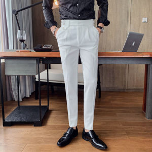 GUKENRO Adjustable Trousers for Men British Unique Business Casual Korean Fashion Simple Male Straight Pants
