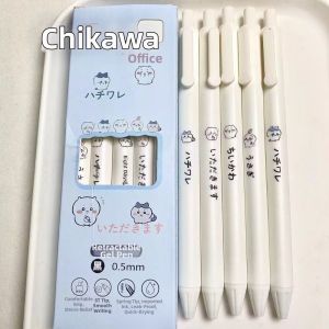 JURHOMIE 5Pcs/Box Quick Dry Chiikawa Neutral Pen Black Ink Super Smooth Gel Pen Kawaii 0.5mm Cartoon Ballpoint Pens Student Stationery