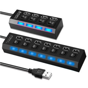 USB 2.0 Port Hub Extension Cable High Speed USB Adapter Plug Socket Hub Splitter with Individual Switch ON/OFF Data Transfer for Laptop Notebook Computer