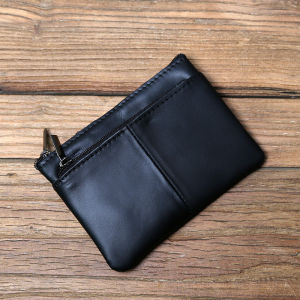 Cowhide Small Bag Made of Original Genuine Leather for Men Handmade Change Credit Card Holder for Women Ultra Thin Key Coin Cards Cases 3 Zipper Pouches