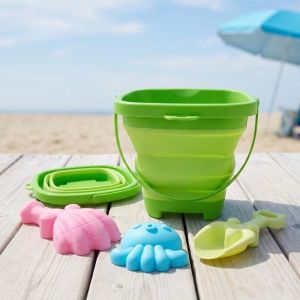 SIRENXI 4pcs/Set Cha mẹ-Con cái Xô gấp đựng đồ chơi bãi biển Với Bucket Tương tác Đồ chơi bãi biển mùa hè Dụng Cụ Chơi Nước 4 cái/bộ Bộ xẻng và xô đi biển Quà tặng