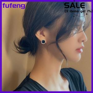 fufeng Trend Elegant Pave Zircon Geometric Square Stud Earrings Women Girl Jewelry