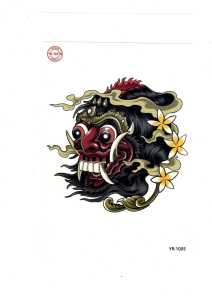 Tato Temporer motif YR-1005 Tahan Lama 2-7 Harian - Tato Temporarry Topeng BARONG Hitam Merah Tahan Air