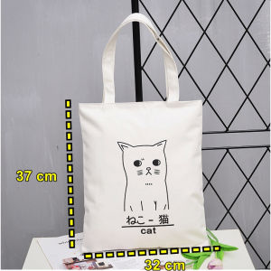 Thick Double Layer Zipped Canvas Printed Eco Oxford Tote Bag Korean Style Large Tuition Casual Carry Shopping