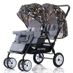 Twin Baby Stroller Front and Rear Sitting Lightweight Folding Double Sitting Lying Stroller Two-Child Big Baby Trolley