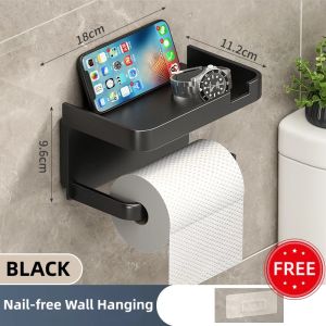 Wall Mounted Tissue Holder Drill Free Bathroom Rack Kitchen Roll Paper Rack Mobile Phone Storgea