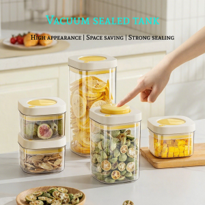 One Touch Vacuum Sealer Containers Food Grade Storage Jars Press Button Air Tight Kitchen Canisters PET Jar & Silicone Seal