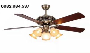 (Tặng Bóng)Quạt trần đèn chùm 5 cánh gỗ tân cổ điển cho phòng khách-Quạt đảo chiều sải cánh 132cm-6 tốc độ gió siêu mát-Bảo Hành 10 năm