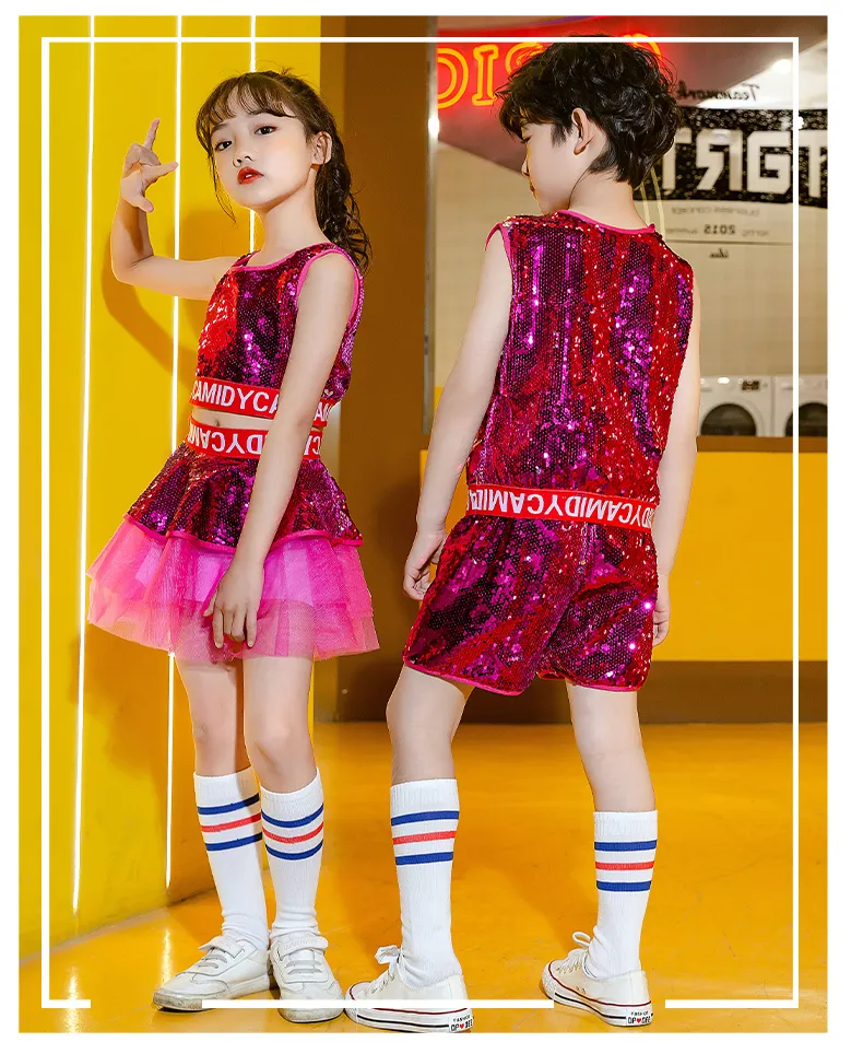 LOlanta 2Pcs Girls Sequin Crop Tops Shorts/Skirt Set Kids Boys