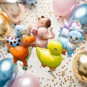 WP💓💛💖 4D Cartoon Foil Balloons Elephant Stand Walking Balloon With Wheel For Kids Birthday Party Decoration Baby Shower
