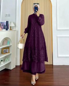 BOC/Laila Dress Velvet Mix Brukat Tille Dress brukat terbaru Gamis kondangan Dress lebaran remaja