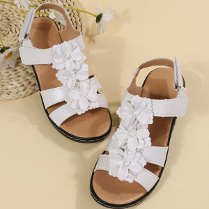 [Free Shipping] Summer New Style Hollow Wedge Heel Fish Mouth Flower Casual Comfortable Plus Size Sandals For Women