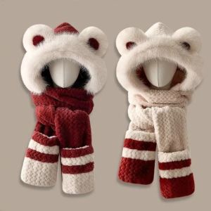 MKEB กันลม ชุดถุงมือหมวกผ้าพันคอ วันพีซ ป้องกันหู หมวกผ้าพันคอคอ น่ารักน่ารักๆ หนาขึ้น หมวกหูหมี