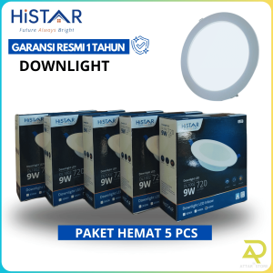 PAKET HEMAT 5 PCS Lampu Downlight LED Histar 9w SNI  Plafon Rumah Inbow Bulat Cahaya Putih Terang