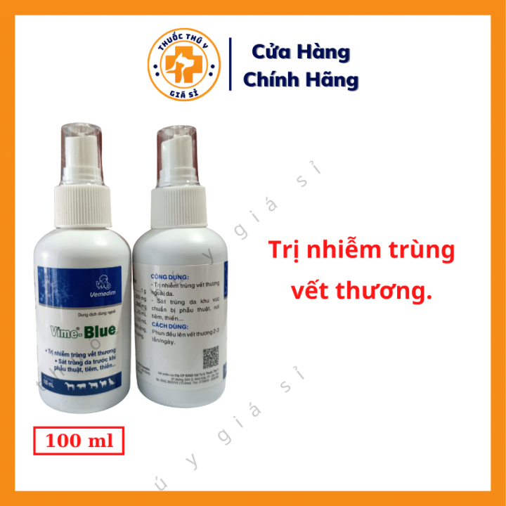 "Hoàn tiền đến 10%" Vemedim Vime - Blue 100ml - Dung Dịch Xịt Trị Nhiễm Trùng Vết Thương, Sát Trùng Da Trước Khi Phẫu Thuật, Tiêm, Thiến - Thú Y Giá Sỉ