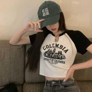 Kaos Wanita T-shirt BJ-0873 Atasan Baju Huruf Lembut Melar Adem Model Pendek Murid v collar nyaman