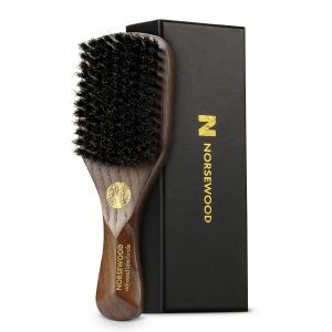NORSEWOOD Boar Bristle Brush for Shine and Texture - Stiff Bristles for Medium Hair/Beards Cleaning Brush Included