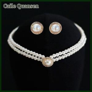 Caile 3ชิ้นแฟชั่นสร้อยคอจี้มุกสองชั้นเครื่องประดับชุดเครื่องประดับผู้หญิงงานเลี้ยงงานแต่งงานเครื่องประดับของขวัญ