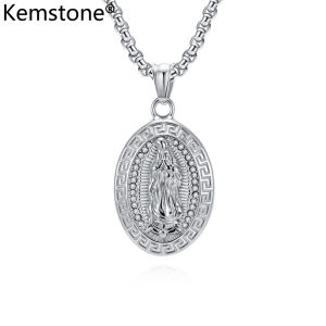 Kemstone Hiphop Virgin Mary Titanium Steel Necklace Vintage Wall Engraved Pendant Jewelry Gift for Men