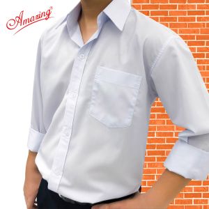 Áo trắng học sinh nam tay ngắn đồng phục đi học cho bé trai từ 20-110 kg vải KT Silk mềm mướt hiệu Amazing