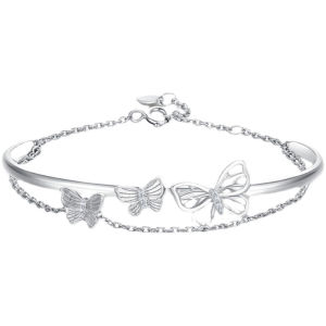 【♡Lovely girls house♡】Silver Color Hollow Butterfly Bracelet for Women Fashion Elegant Tassel Chain Opening Bangles Jewelry Gift 2022 New