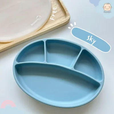 BAMBii จานซิลิโคนดูดโต๊ะ ทรงรี พร้อมฝาปิด