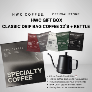 HWC Coffee [Gift Set] Classic Drip Bag 12 Sachets [Mix Flavors] + Gooseneck Kettle