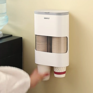 Transparent Double Barrels Cup Organizer Plastic Disposable Cups Holder for Home Wall Mounted Drinkware Dispenser