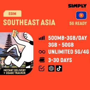 SIMPLY [eSIM] South East Asia | Malaysia + Indonesia + Thailand | 1-30 Days | Daily:500MB-3GB| Unlimited5G | Total 3GB-50GB Data